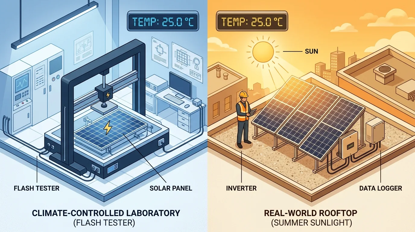 Standard Test Conditions flash tester laboratory compared to real rooftop conditions