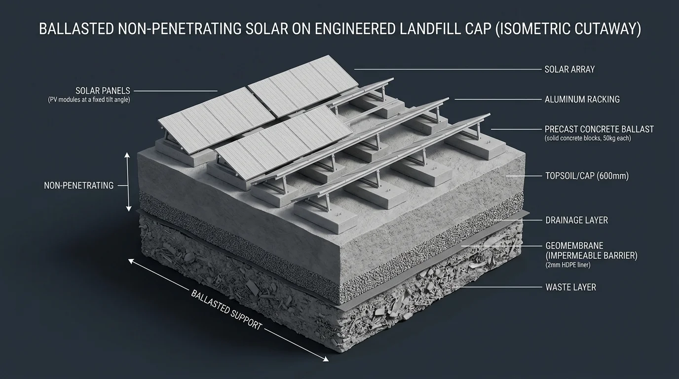 Ballasted Non-Penetrating Mounting on Landfill Caps