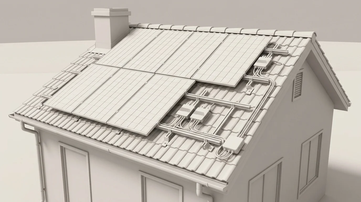 Solar panel array mounted on aluminum racking rails