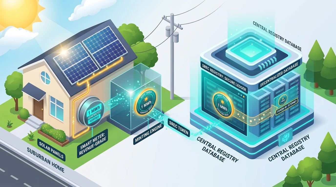 Solar Renewable Energy Certificate minting and smart meter verification diagram