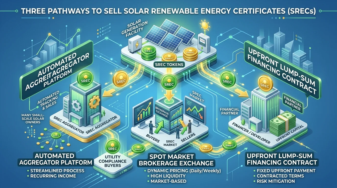Three pathways to sell Solar Renewable Energy Certificates diagram
